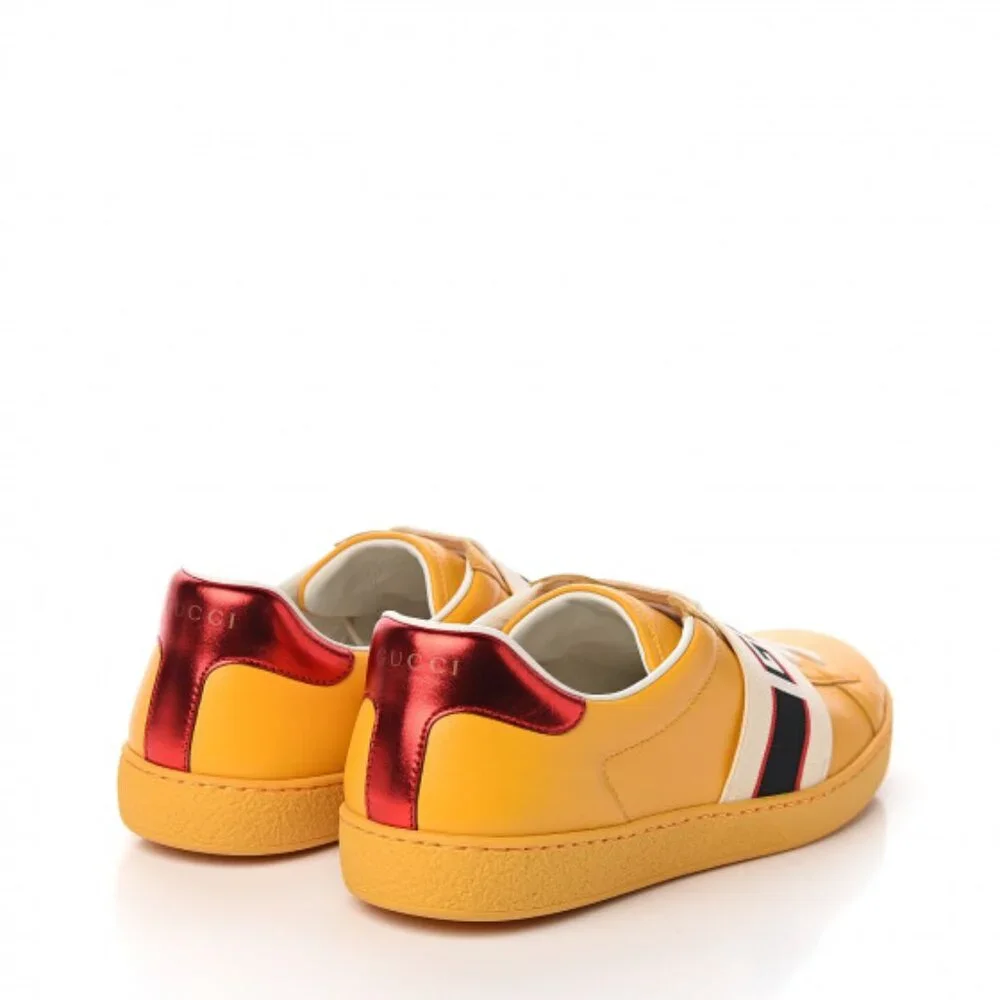 NIB Authentic Gucci  Calfskin Stripe Mens New Ace Sneakers Crop Ecru Red Flame
